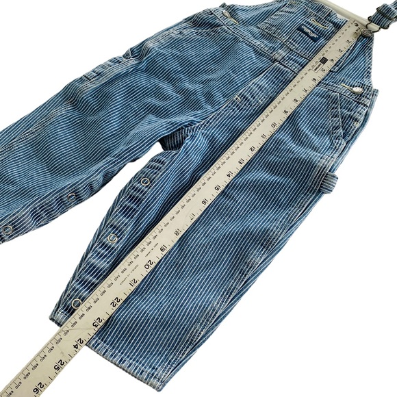 OSH KOSH Baby 24M Blue & White Pin Striped Denim Overalls Bibs With Diaper Snaps - Picture 15 of 15